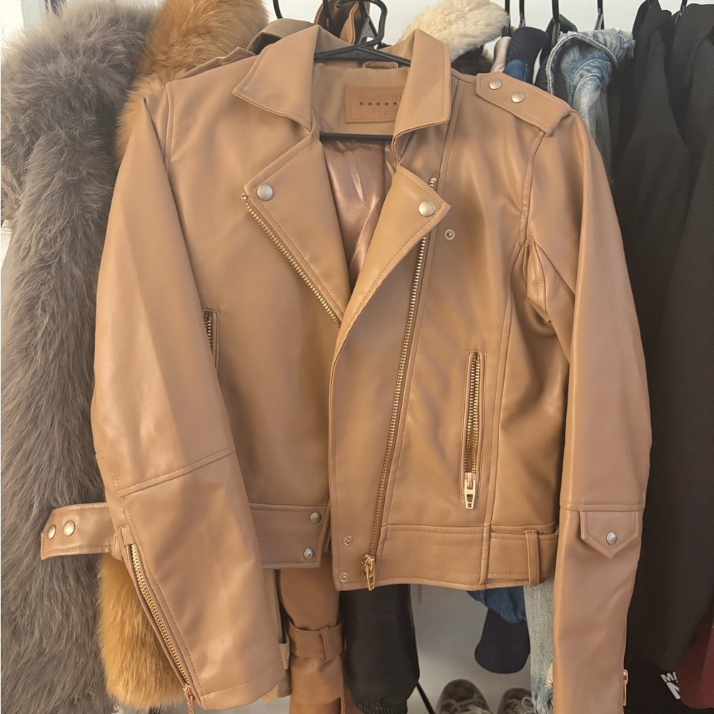 Blank NYC Camel Leather Moto Jacket